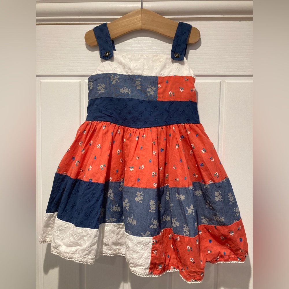 Next red white and blue patchwork dress baby girl 12-18 months - Picture 1 of 5